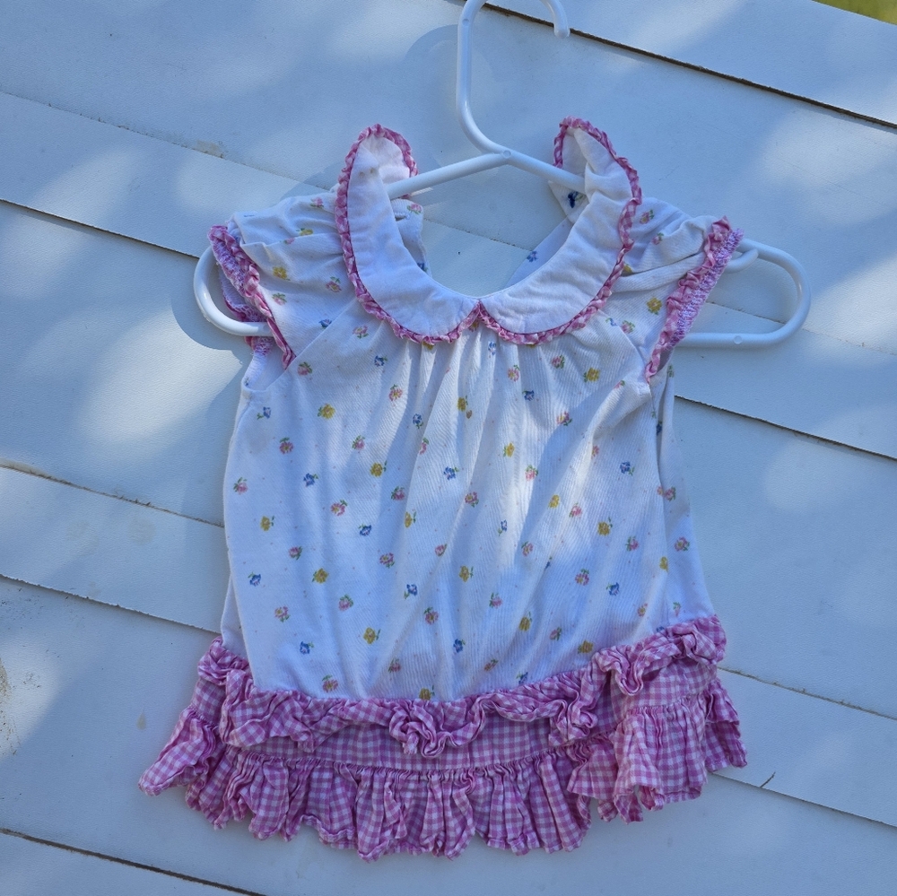 Chaps White Tee with Pink Ruffle Trim